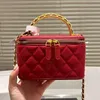 Designer Dames Gewatteerde Vanity Met Ketting Tas Luxe Merk Lamsvacht Lederen Handvat Kofferbak Schoudertassen Dame Make-up Case Cosmetische Box Crossbody Handtas met Spiegel