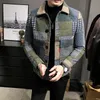 メンズジャケット秋と冬のファッションメンズカジュアルラペルフードレスジャケット /オスのスリム格子縞のウールコート231122