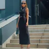 Casual Kleider Schwarz Ärmelloses Maxi Kleid Frauen Mode Rollkragen Blase Schlank Sommer Elegante Sexy Lange Nacht Club Party Outfits 2023