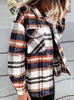 Womens Wool Blends Winter Plaid Flannel Shirt Women Checkered Fashion Outerwear Casual Velvet Jacket Coat Female Long Sleeve Thick Overshirt 231123