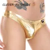 Men's Sexy PU Elastic Thong Soft Seamless Bag Panties Metal Ring Decorative Underwear Men G-string Sissy Bikini