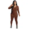 Designer Fall Winter Tracksuits Two Piece Set Women Ribbed Outfits Långärmad V-ringning Sweatshirt och Leggings Casual Solid Sweatsuits Bulk grossistkläder 10383