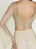 Vestidos de trabajo Perspectiva de moda Top de malla Mini falda de cintura alta 2023 Conjuntos a juego recortados brillantes Chándal femenino