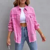 Vestes pour femmes Turn Down Collier en détresse Jean Chemise Bouton Femmes Veste déchirée Coupe ample Manches longues Manteau Couleur Solide Streetwear Costume