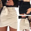 Skirts Fashion Women Winter Suede Skirt High Waist Leather Pocket Preppy Hip Bandage Mini Female Vestidos Clothing
