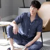 Mäns sömnkläder Summer Men Silk Pyjamas Set Rands Sleep Short Sleeve Cardigan Tops Long Pants Nightwear Man Home Clothes M-3XL