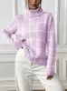 Suéteres para mujer Benuynffy Mujeres Turtleneck Oversize 2023 Otoño Invierno Manga larga Plaid Túnica Jersey Suéter Punto Tops Jumper