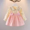 Girl Dresses Kids Clothes Children Doll Collar Patchwork Button A-line Casual Girls Spring Autumn Long Sleeve Fake Two Pieces
