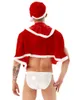 4pcs Christmas Men Sexy Bondage with Hooded Cape Side Open Underwear Suit Panties Exotic Imitation Leather Briefs Adult Clothing