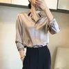 Damen Blusen Mode Lose Satin Hemd Büro Elegant Herbst Langarm Seide Weiße Bluse Lässig Einreiher Damen Kleidung 23229