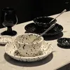 Bols Noir Et Blanc Encre Éclaboussée Vaisselle Assiettes En Céramique Assaisonnement De Riz Plats Familiaux Rétro Irréguliers
