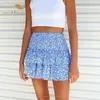 Skirts Sishion 2023 Summer Ruffles Floral with Shorts vd3953 Blue Pink Sexy Elastaようなウエストショートミニスカート