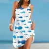 Casual jurken boho turtle print mini jurk zomer losse vierkante kraag mouwloos strand zonsondergen heen dame kantoor vestido traje de mujer