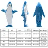 Filtar Cartoon Shark Pyjamas PlaySuit Barnföräldrar Huva Varm flanell Filt Homesuit Funny Homewear Sleeping Bag 231123