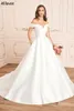 Modern Ivory Satin A Line Wedding Dresses For Bride Sexy Off The Shoulder Elegant Simple Boho Bridal Gowns Plus Size Buttons Back Reception Party Dress Robes CL2195