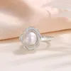 Cluster Rings COCOM Real 925 Sterling Silver Natural Fresh Water White Pearl Ring For Women Luxury Wedding Engagement Fine Jewelry Gifts