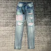 Mens Jeans European Jean Hombre Letter Star Men broderi lapptäcke rippade för trendmärke Motorcykelbyxa Minny Size 29-40