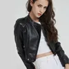 Manteau court en cuir PU pour femmes, coupe cintrée, court, veste de motard en Faux noir