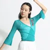 Women's Two Piece Pants #9863 Chinese Style Retro Dance Clothes Female Flare Sleeve Thin Mesh Tshirts See Through Black White Woman Skirts