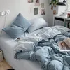 寝具セット韓国のインススタイルの寝具セットノルディックシングルダブルフラットシート布団カバーピローケースソフトマイクロファイバーフルクイーンサイズベッドリネン231122