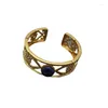 Bangle Europeu e Americano Medieval Lapis Lazuli Abertura Pulseira Ajustável Pesado Incrustado Strass Moda Feminina Jóias