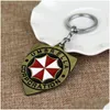 Keychains Landards Resident Evil 2 Renk alaşım Keychain Şemsiye Şirketi Logo Kalkanı Şekli Hayranlar için Hoder Eşsiz Film Takı Dhnyh