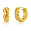 Hoop Earrings Classic 18K Real Gold Plated Brass Rhombus Plaid Wide Chunky Circle For Women Vintage Party Jewelry Wholesale