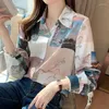 Women's Blouses Vintage Long-sleeve Print Shirt Women Tops 2023 Spring Summer Single-breasted Undershirts Lady Loose Base Shirts