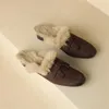 Slippers Winter Schapenleer Damesschoenen Konijnenhaar Muiltjes Schoenen voor Dames Ronde Neus Lage Hak Slippers Dikke Hak Cover Teenslippers 231123