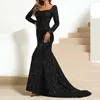 Casual Dresses Women Sequin Evening Dress Bridesmaid Fashion Square Collar Bodycon Long Sleeves Party Gown Wedding Guest Vestidos