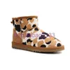 Women cow print ultra mini snow boots slipper U winter new popular Ankle Sheepskin fur plush keep warm boots designer shoes