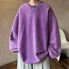 Męskie bluzy męskie Mężczyźni jesienne bluza o szyja vintage luźne, solidne ciepłe pullover środkowa długość uliczna swoboda gruba sprężysta top