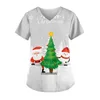 T-shirts pour femmes Bonhomme de neige Imprimer Uniforme Gommage Femmes Noël Soins infirmiers à manches courtes V-Cou Blouse de travail Chemise