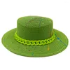 Basker färgkedja spray färg strå hatt mäns och kvinnors hattar eleganta damer platta toppbump sommar rese strand sol 2023