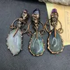 Ожерелья с подвесками, натуральный лабрадорит, воронья пасть, аметисты, спектролит, бронзовые подвески, нерегулярный камень, антикварное медное ожерелье