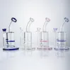 7 Inch Hookahs Mini Small 5mm Thick Oil Dab Rigs Honeycomb Perc Pink Blue Clear Glass Bongs 14mm Joint Water Pipes With Heady Bowl5235306