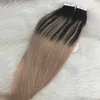 Ombre Tape in Human Hair Extensions Black Fading to Ash Blonde Balayage Seamless Tape on Hair Extension 100g/40pcs