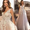 Graceful V Neck Beach Wedding Dresses Backless 3D Floral Appliqued Lace Bridal Gowns Tulle vestido de novia Plus size2792