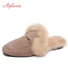 Pantoufles Aphixta réel fourrure pantoufles chaussures femme Mules femmes fourrure pantoufles hiver chaud femmes chaussures mode pantoufles lapin cheveux 231123