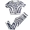 Zebra Stripe Print T Shirt Leggings Women Brand Tracksuits Short Sleeve Yoga Top High Elastic Tight Pants Summer Outdoor Jogging Outfit