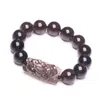 Strand Joursneige Black Natural Obsidian Stone Bracelets redondo contas com pulseira de pixiu sorte para homens jóias de presente