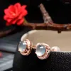 Stud Earrings Natural Chalcedony Egg Face Retro Light Luxury Rose Gold Diamond Charm Female Silver Jewelry