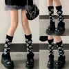 Mulheres meias tricotadas por muito tempo para meninas japoneses góticos punk crânio de bota estampada tampas para os pés