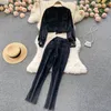 Women's Two Piece Pants Casual Black Jeans Suit Women Denim Pieces Set Irregular Jacket Tops &Long Tracksuit Outfits 2023 Spring Autumn