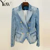 Kvinnors kostymer Yuerwang Kvinnor Blazer Double Breasted Denim Jackets Coats Vintage Casual Suit Autumn Clothing 2023