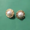 Stud Earrings Elegant Vintage Matte Gold White Pearl Metal Ear Studs For Women Girls Party Jewelry HUANZHI 2023 Autumn Winter