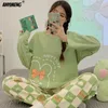 Damska odzież snu Koreańskie kobiety piżamy kreskówkowe bawełniane piżama długie rękawy pijamas na nocne odzież na damkę urocza wypoczynek