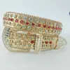 57% Designer nouvelle boule brillante diamant or paillettes cuir Punk rouge ceinture pour hommes et femmes