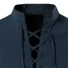 Men's Casual Shirts Vneck shirt Tshirt Fashion Vintage Thin Long Sleeve Top men Breathable Front Lace Up man 231122