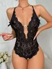 Nachtkleding voor dames Nauwsluitende kleding Transparant kant Sexy V-hals Rugloos kruis Gratis open lingerie Mini kort nachthemd